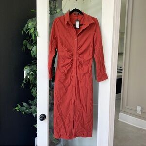 New with tags Nasty Gal orange linen ruched button up front midi shirt dress